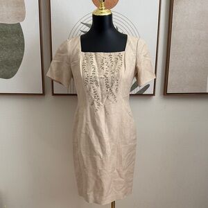 3/$10 Liz Claiborne Beige Linen Blend Mini Dress with Embroidery
